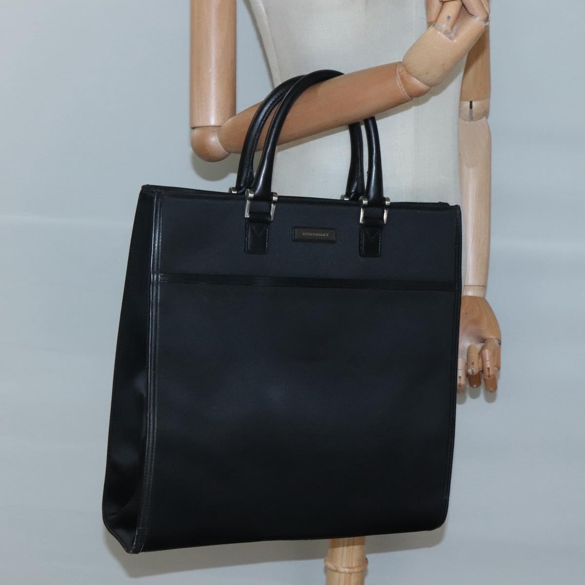 BURBERRY Hand Bag Nylon Black Silver Auth bs25429