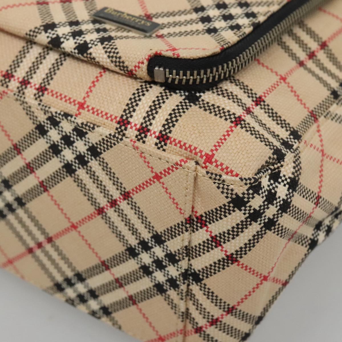 Burberrys Nova Check Blue Label Hand Bag Canvas Beige Auth bs25432