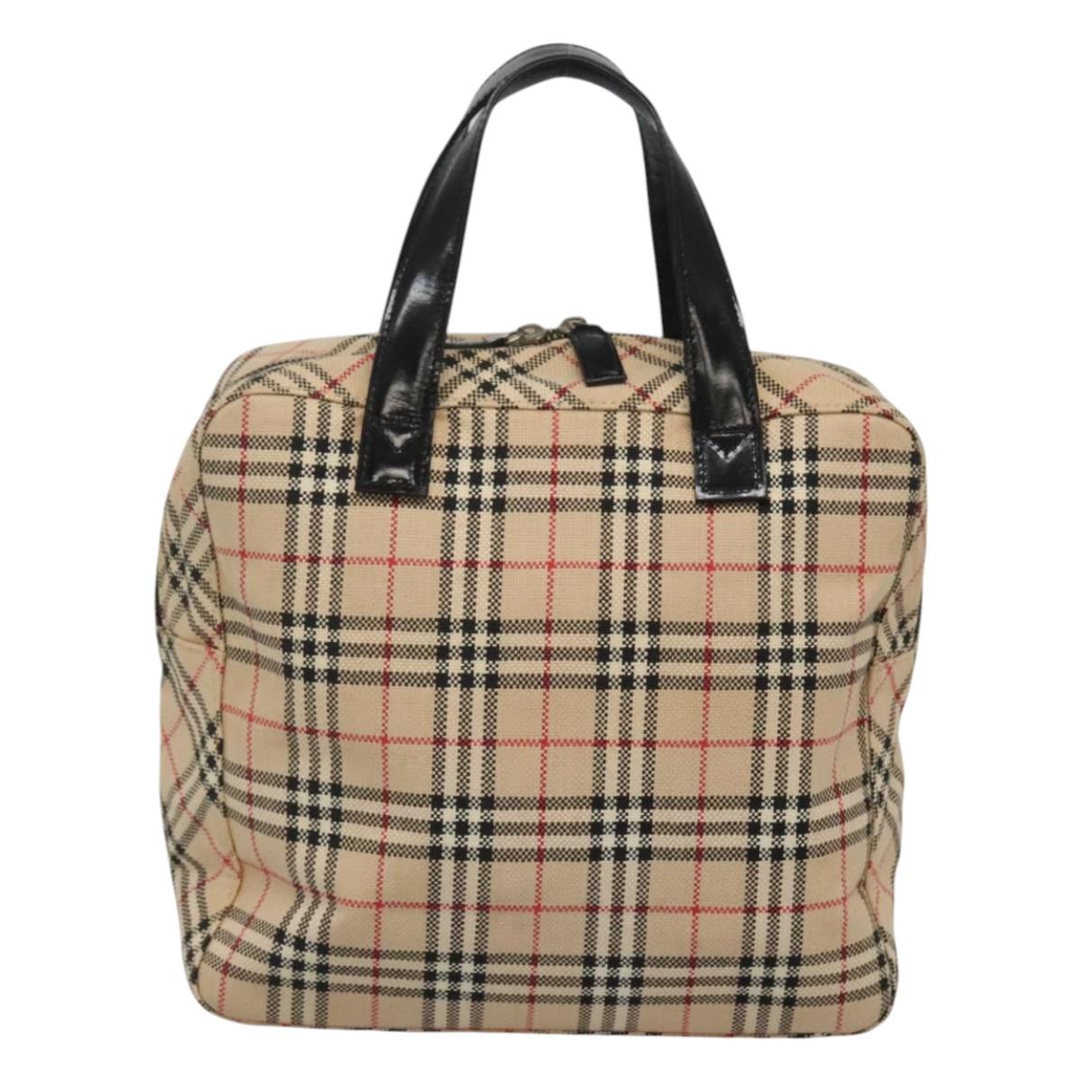 Burberrys Nova Check Blue Label Hand Bag Canvas Beige Auth bs25432