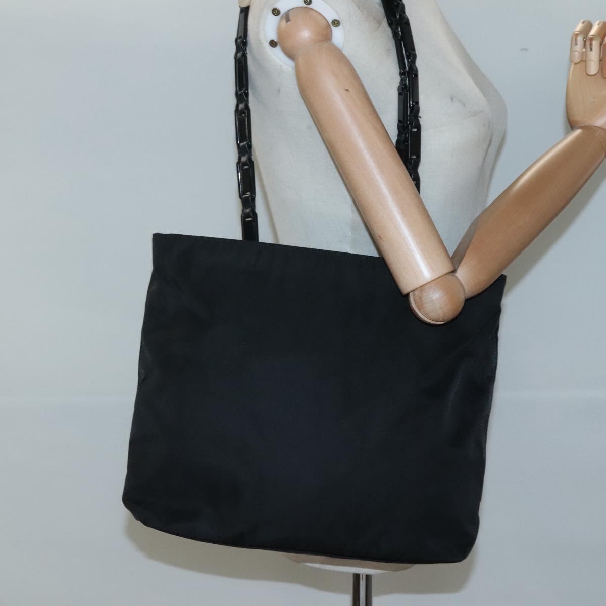 PRADA Chain Shoulder Bag Nylon Black Auth bs25437