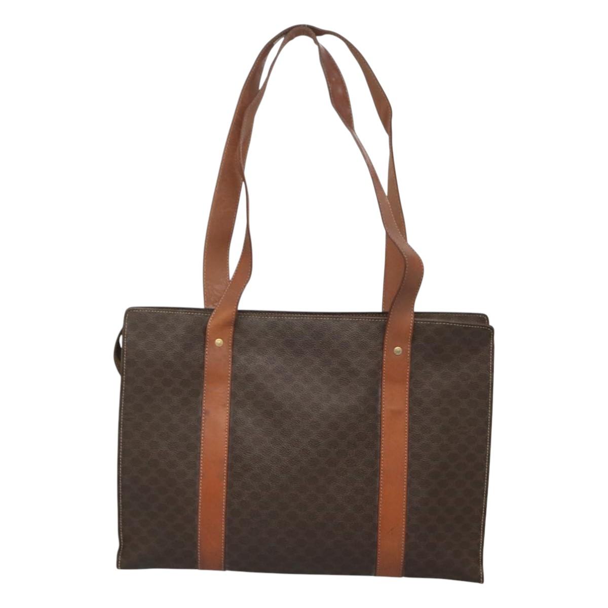 CELINE Macadam Canvas Tote Bag PVC Leather Brown Gold Auth bs25457