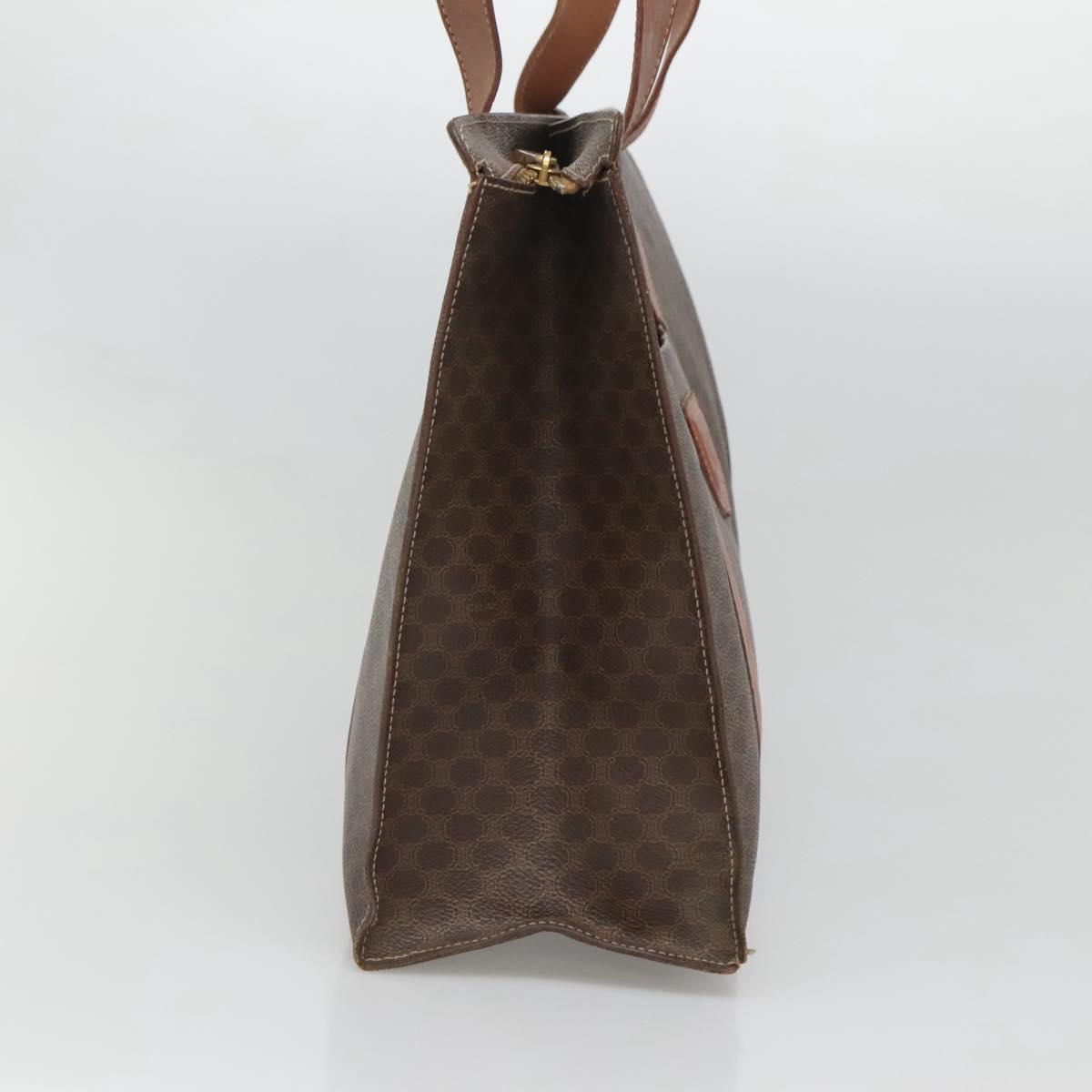 CELINE Macadam Canvas Tote Bag PVC Leather Brown Gold Auth bs25457
