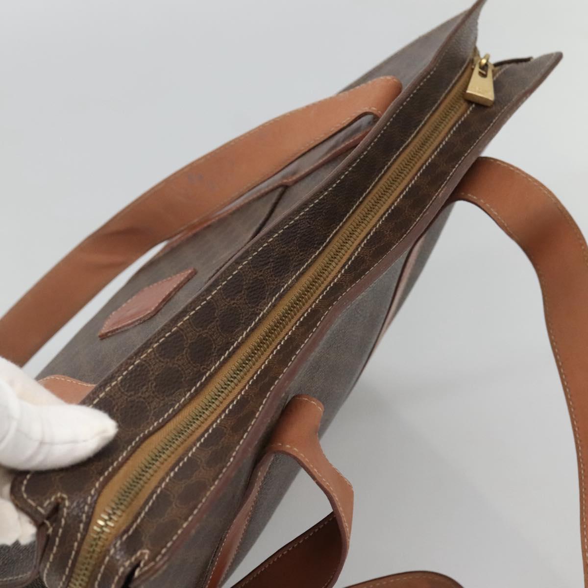 CELINE Macadam Canvas Tote Bag PVC Leather Brown Gold Auth bs25457