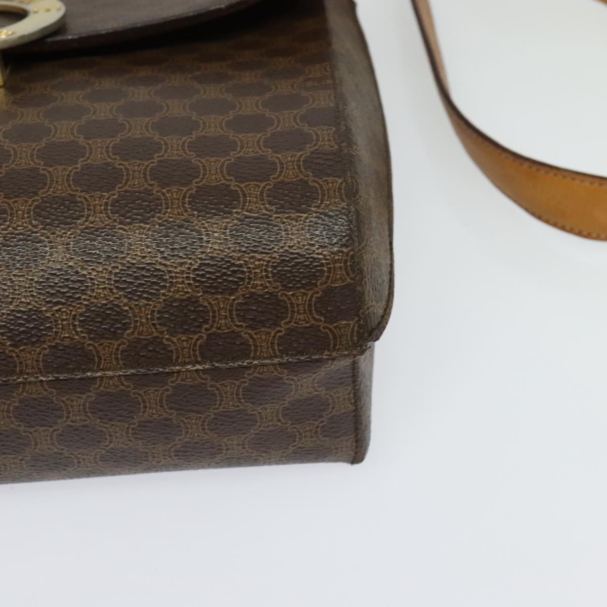 CELINE Macadam Canvas Circle Shoulder Bag PVC Leather Brown Gold Auth bs25458