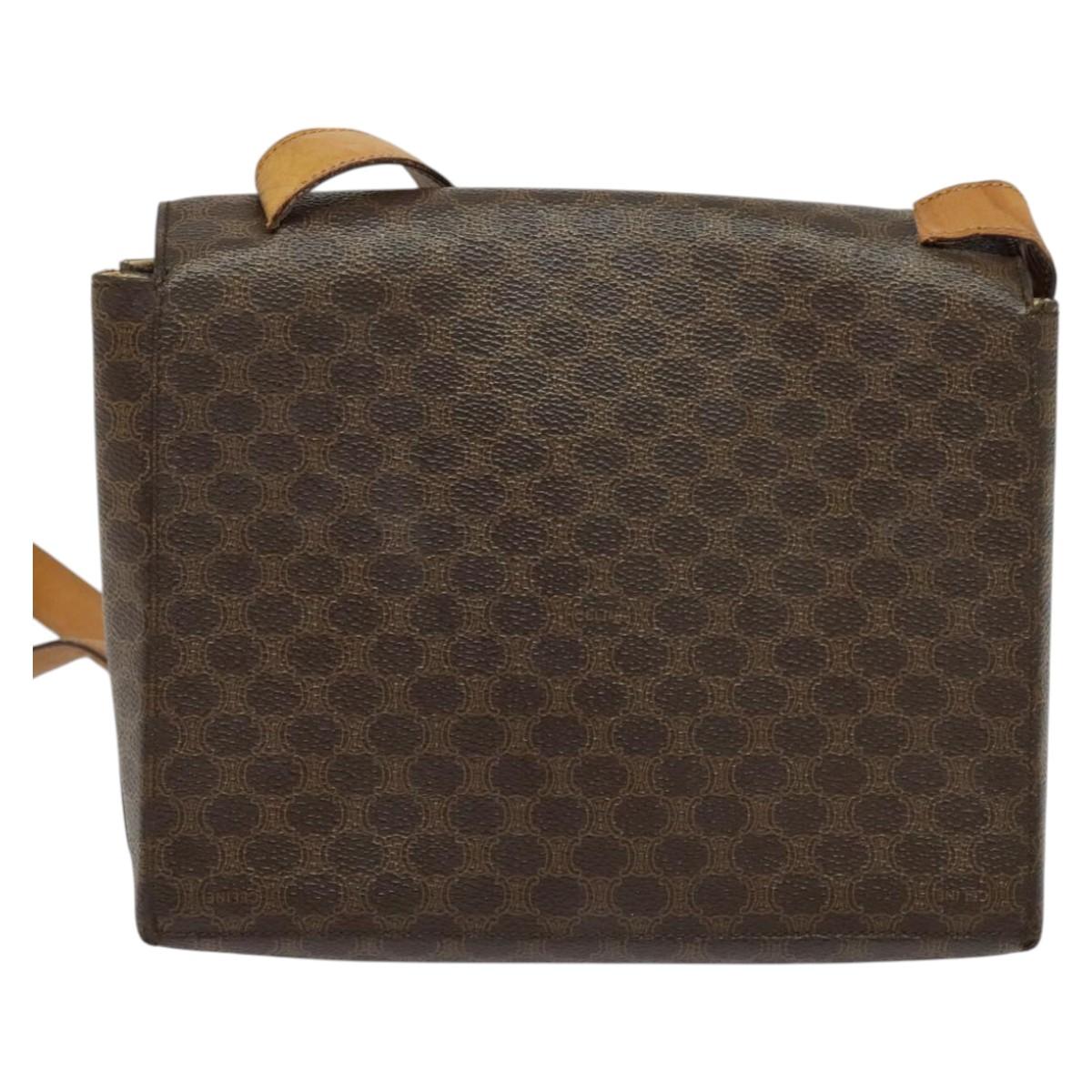 CELINE Macadam Canvas Circle Shoulder Bag PVC Leather Brown Gold Auth bs25458