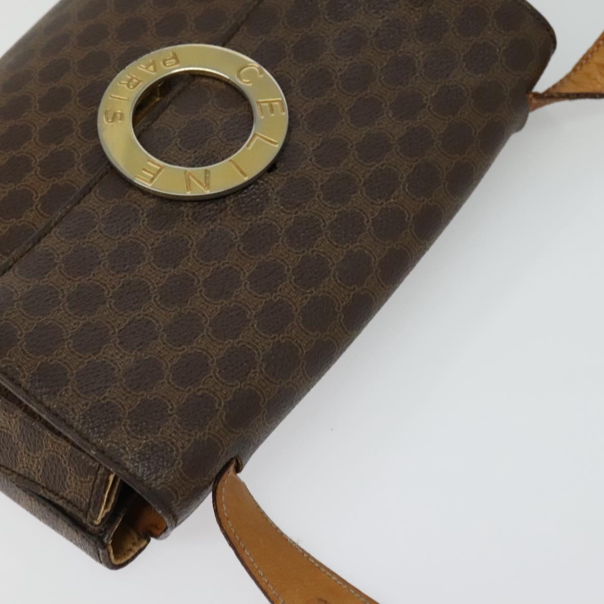 CELINE Macadam Canvas Circle Shoulder Bag PVC Leather Brown Gold Auth bs25458