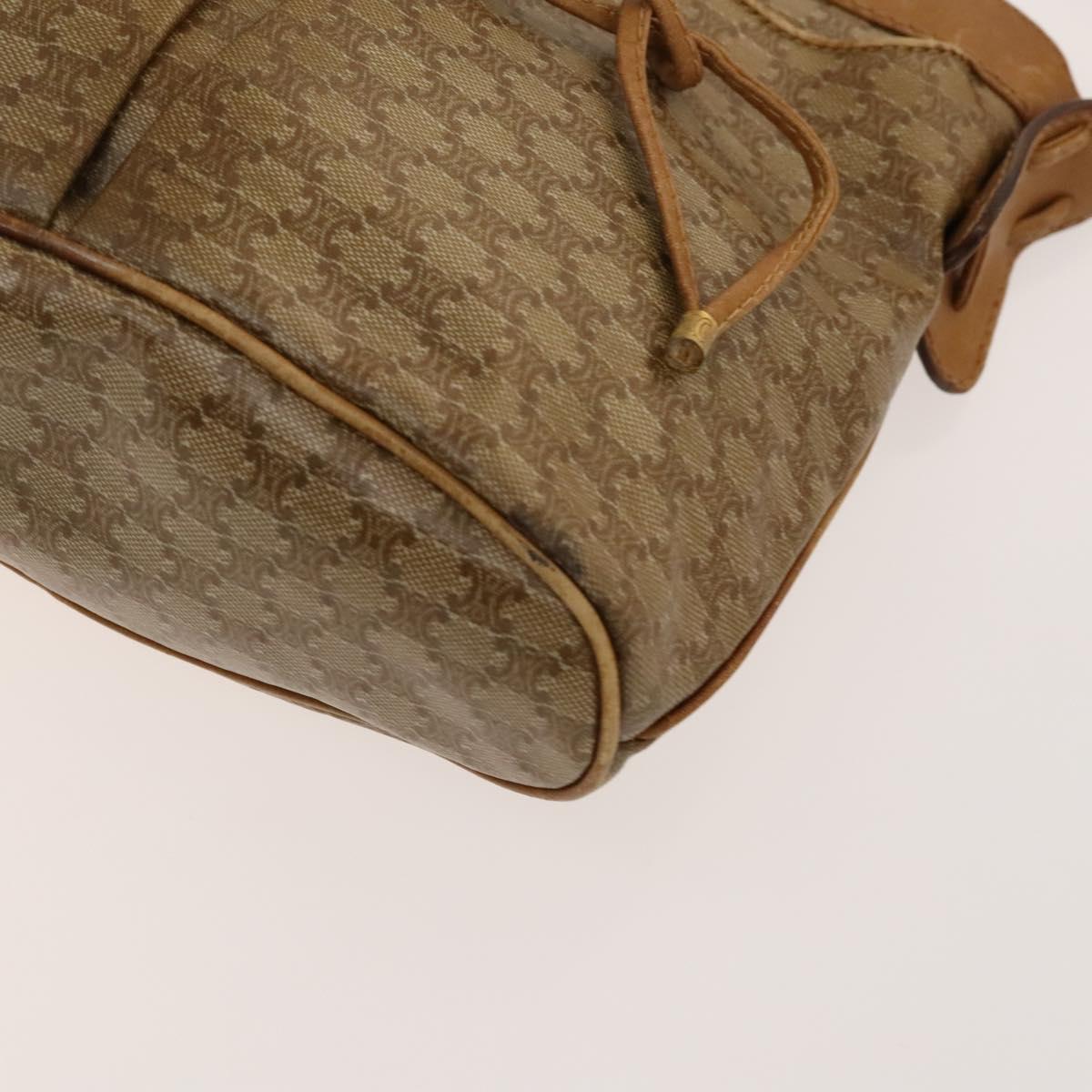 CELINE Macadam Canvas Shoulder Bag Beige Gold Auth bs25460