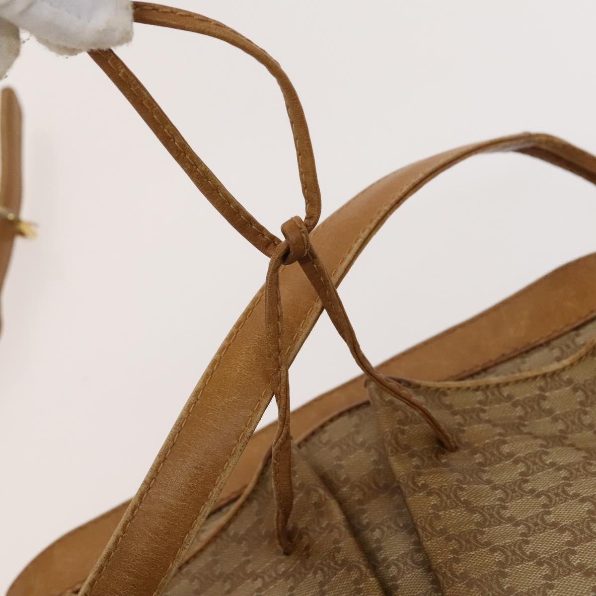 CELINE Macadam Canvas Shoulder Bag Beige Gold Auth bs25460