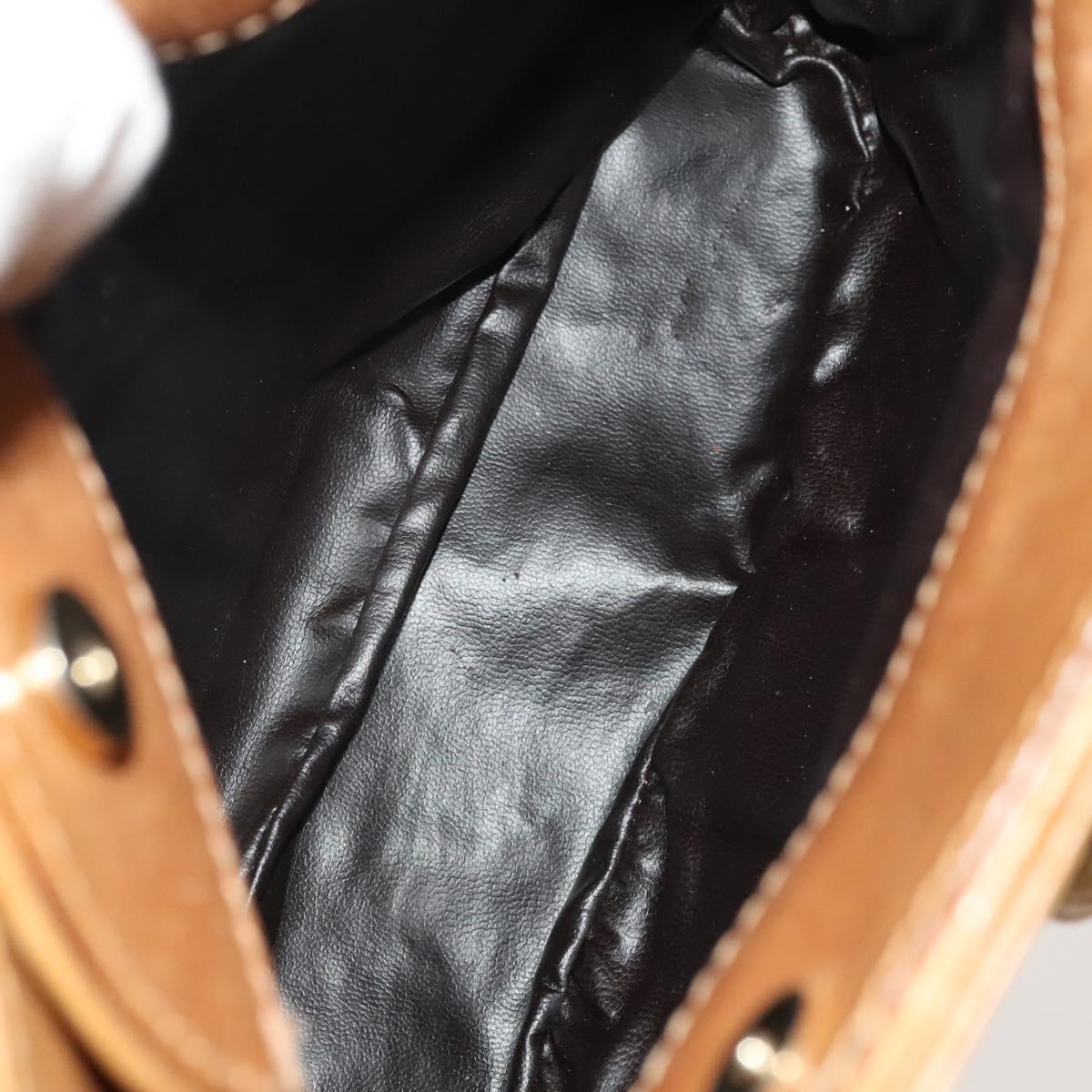 CELINE Macadam Canvas Shoulder Bag Beige Gold Auth bs25460