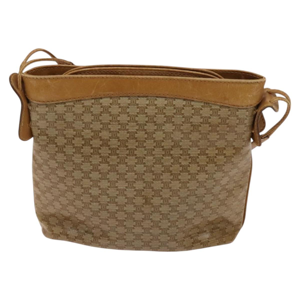 CELINE Macadam Canvas Shoulder Bag Beige Gold Auth bs25460