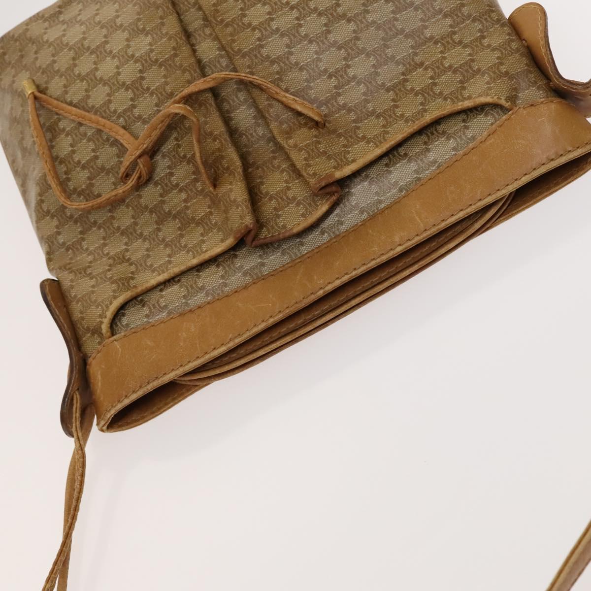 CELINE Macadam Canvas Shoulder Bag Beige Gold Auth bs25460