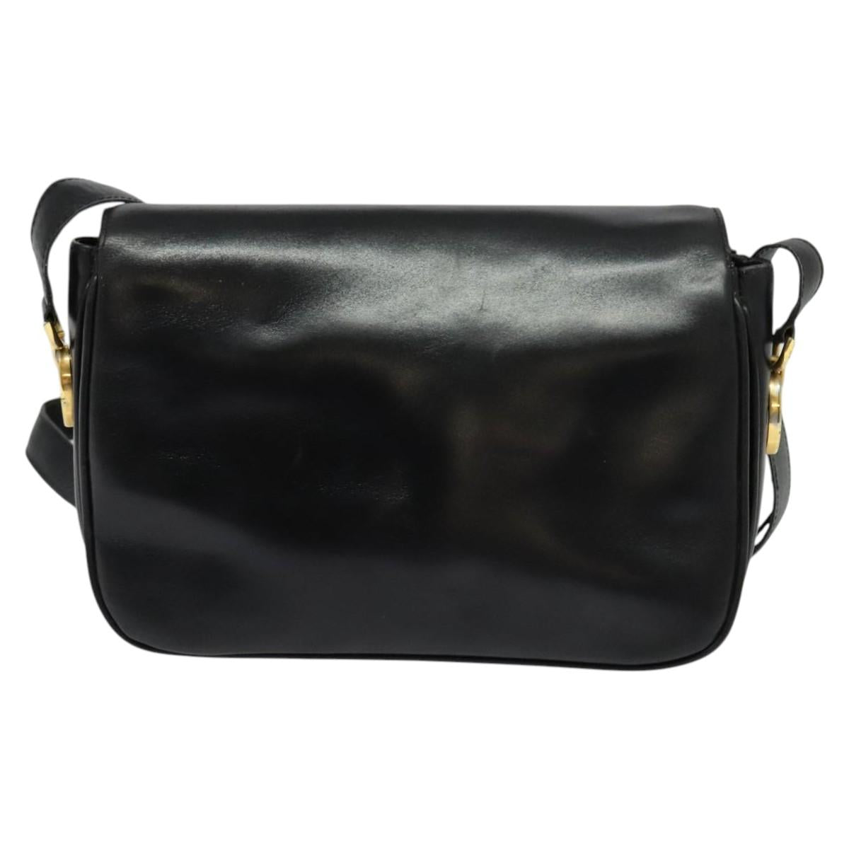 CELINE Shoulder Bag Leather Black Gold Auth bs25461