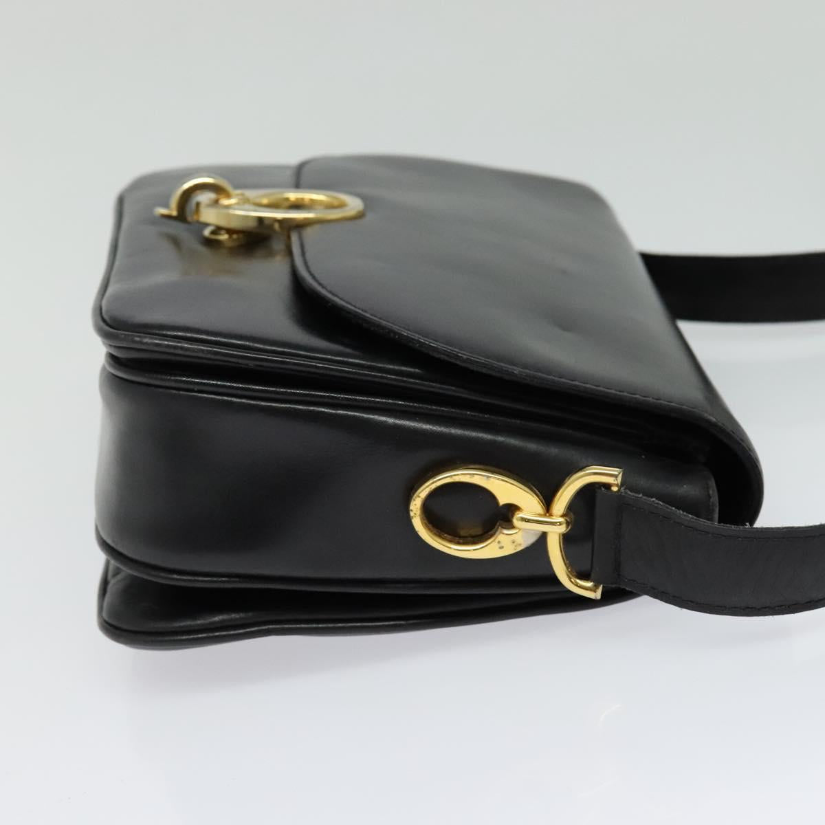 CELINE Shoulder Bag Leather Black Gold Auth bs25461