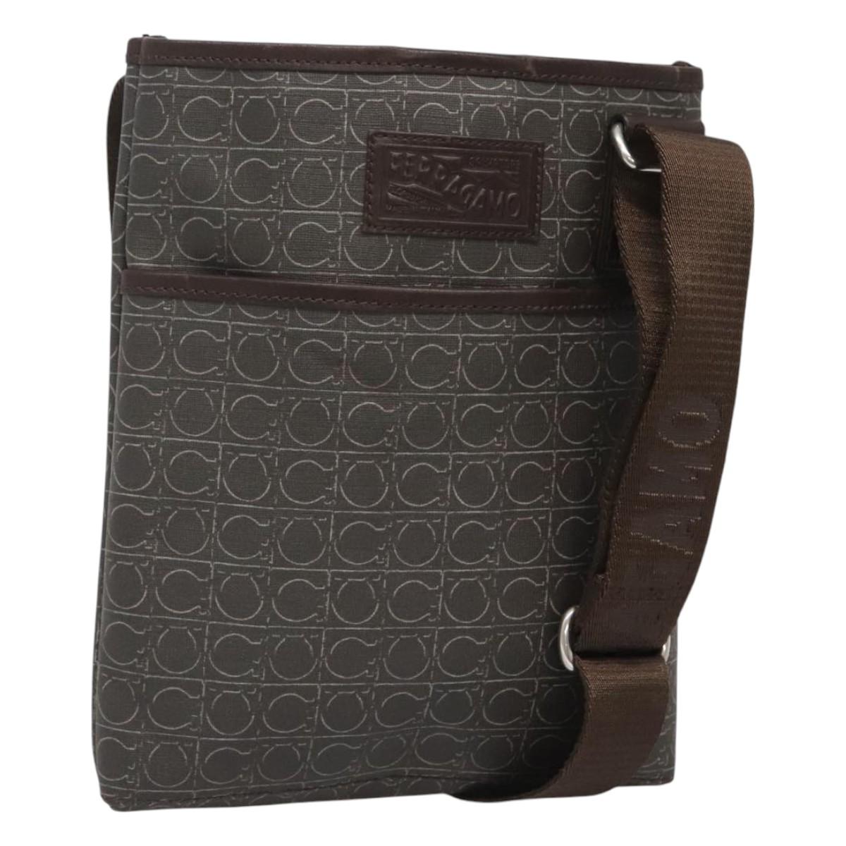 Salvatore Ferragamo Shoulder Bag PVC Leather Brown Auth bs25462