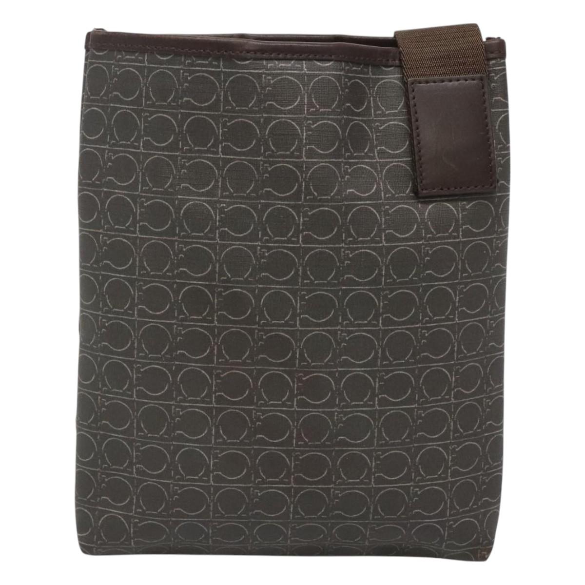 Salvatore Ferragamo Shoulder Bag PVC Leather Brown Auth bs25462