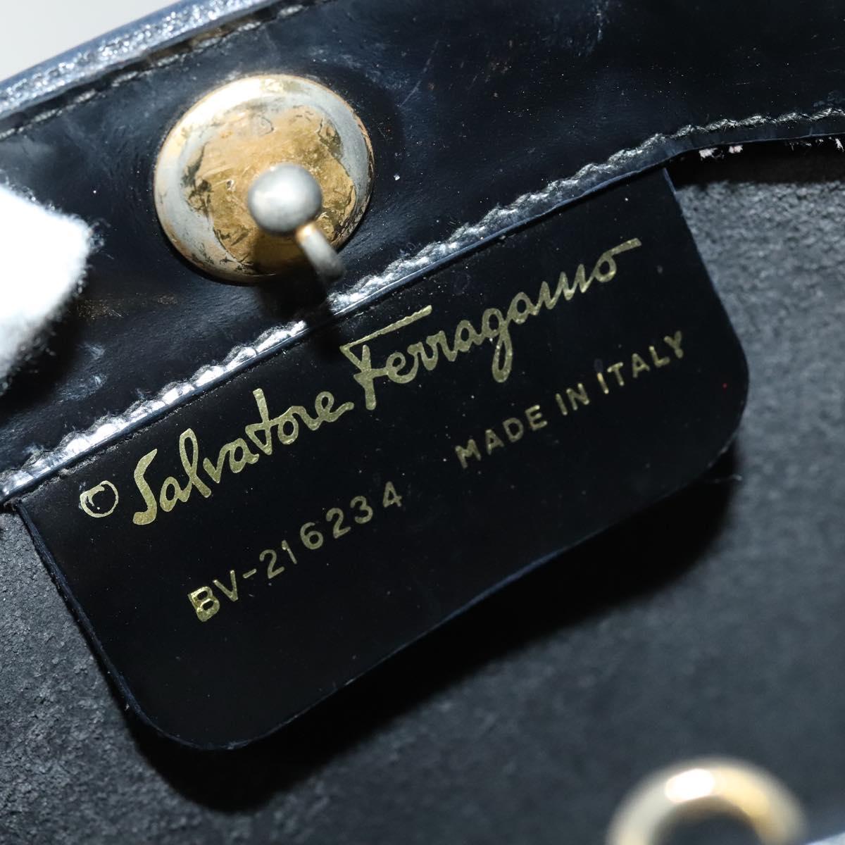 Salvatore Ferragamo Tote Bag Enamel Black Gold Auth bs25463