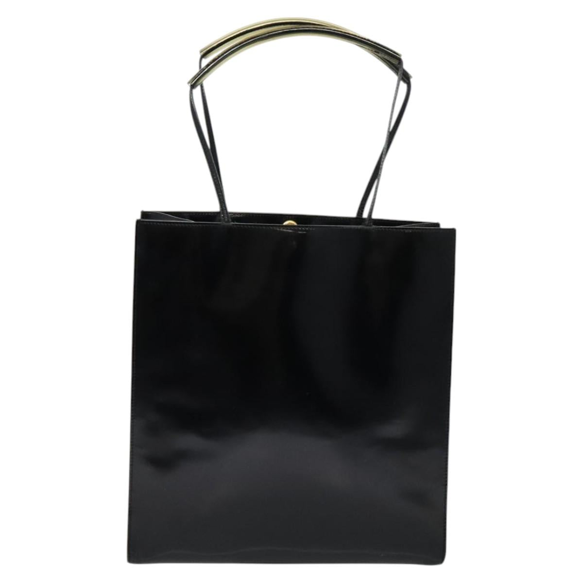 Salvatore Ferragamo Tote Bag Enamel Black Gold Auth bs25463