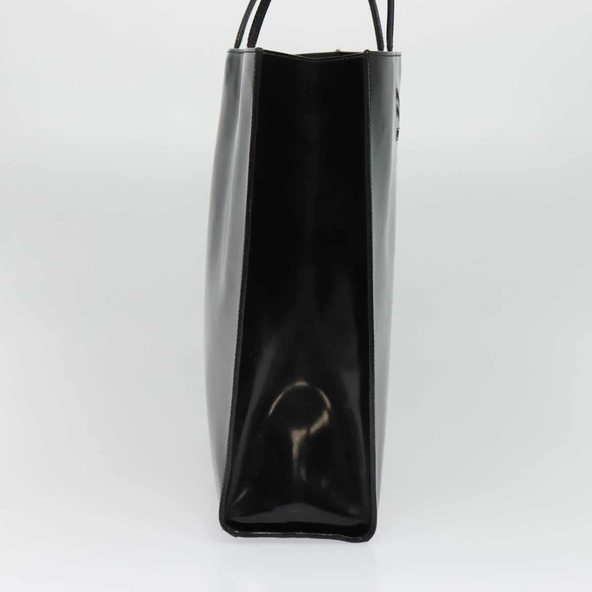 Salvatore Ferragamo Tote Bag Enamel Black Gold Auth bs25463