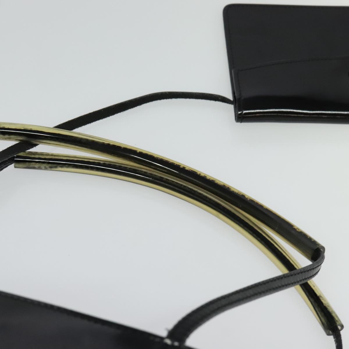 Salvatore Ferragamo Tote Bag Enamel Black Gold Auth bs25463