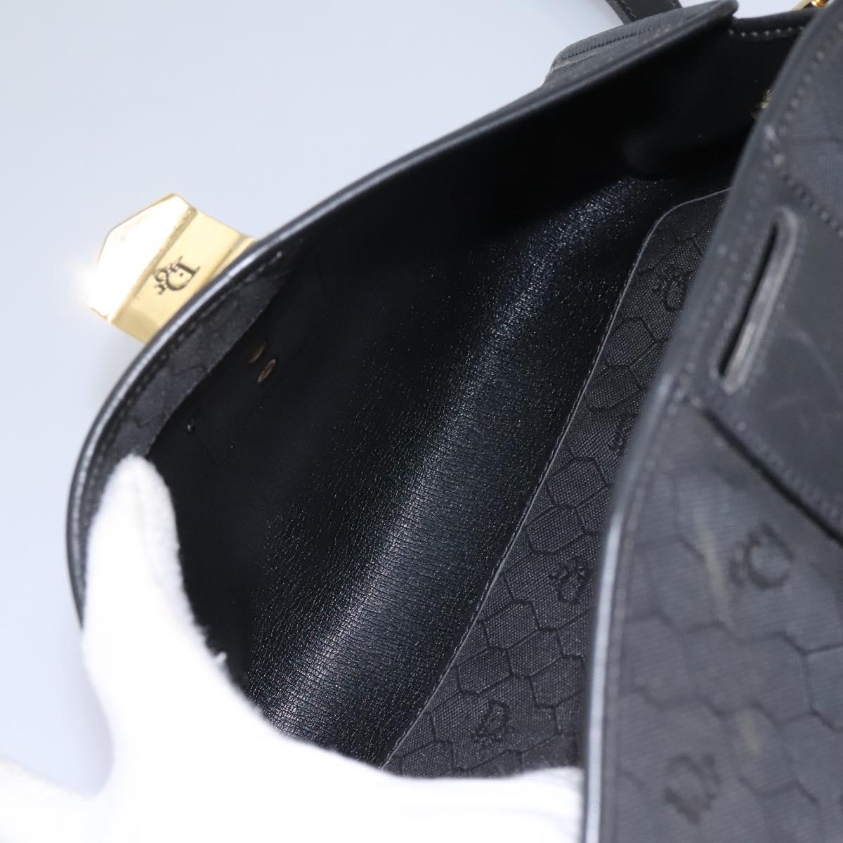 Christian Dior Honeycomb Canvas Shoulder Bag Black Gold Auth bs25477