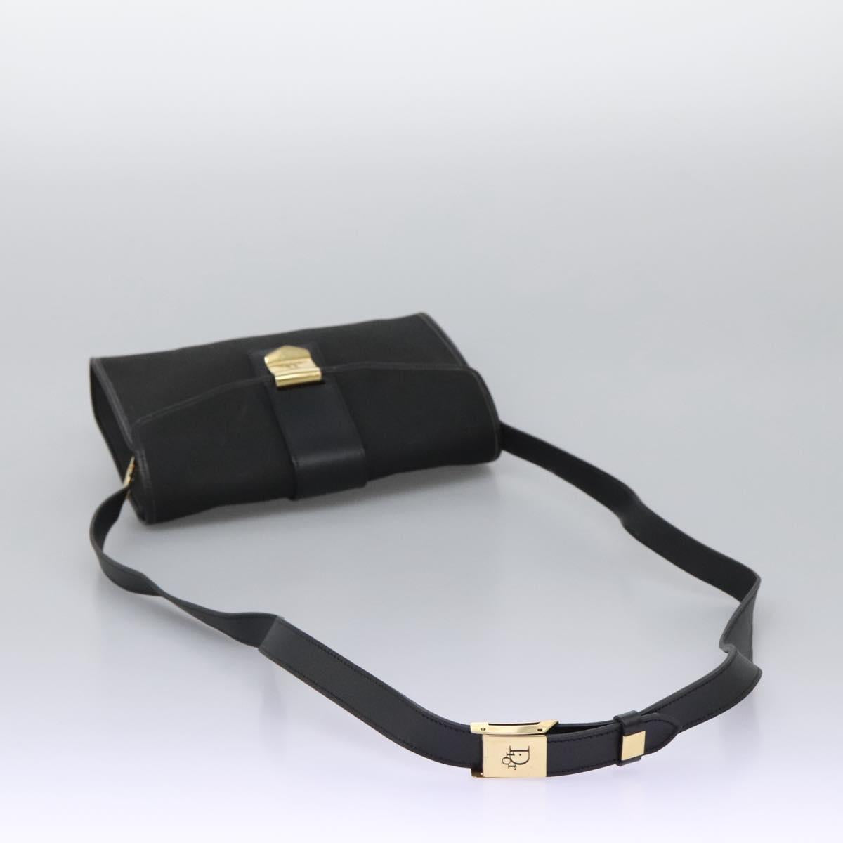 Christian Dior Honeycomb Canvas Shoulder Bag Black Gold Auth bs25477