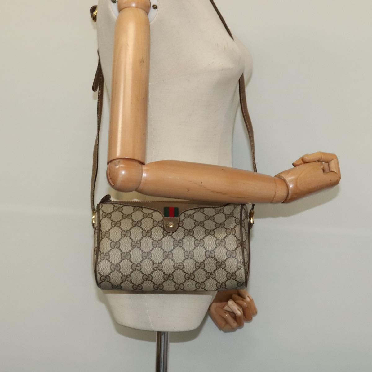 GUCCI GG Supreme Web Sherry Line Bag PVC Beige Gold 89 02 018 Auth bs25483
