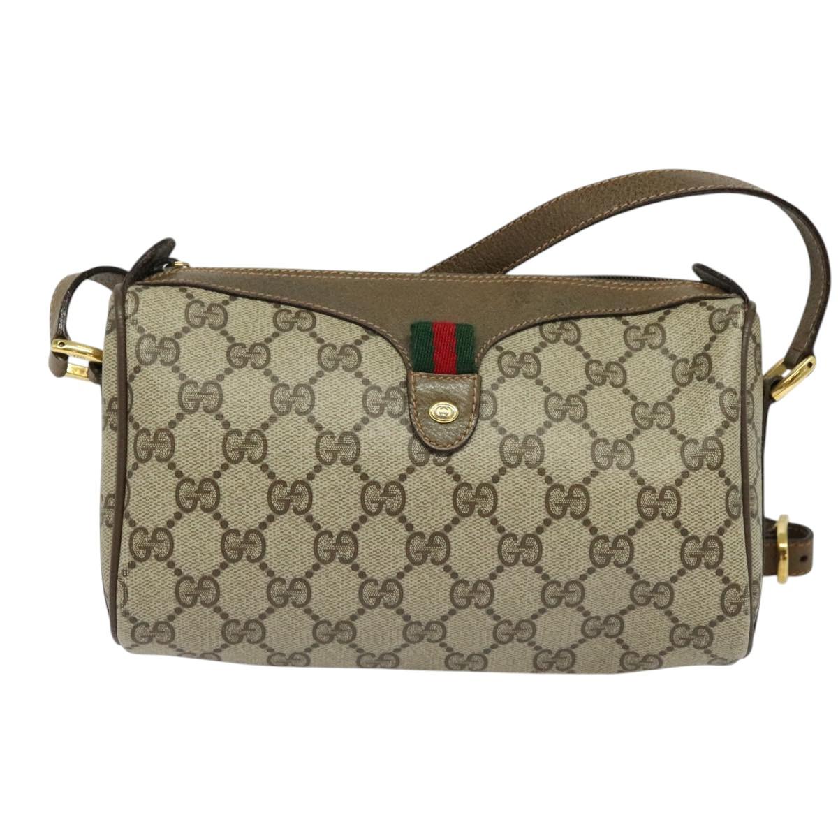 GUCCI GG Supreme Web Sherry Line Bag PVC Beige Gold 89 02 018 Auth bs25483