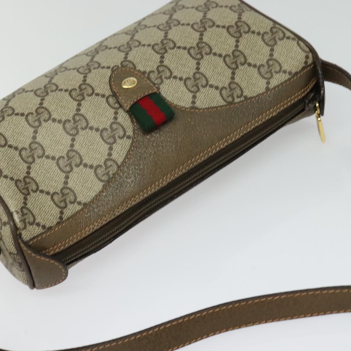 GUCCI GG Supreme Web Sherry Line Bag PVC Beige Gold 89 02 018 Auth bs25483