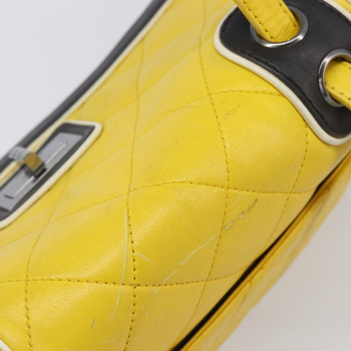 CHANEL Matelasse 2.55 Shoulder Bag Lamb Skin Yellow Silver CC Auth bs25489