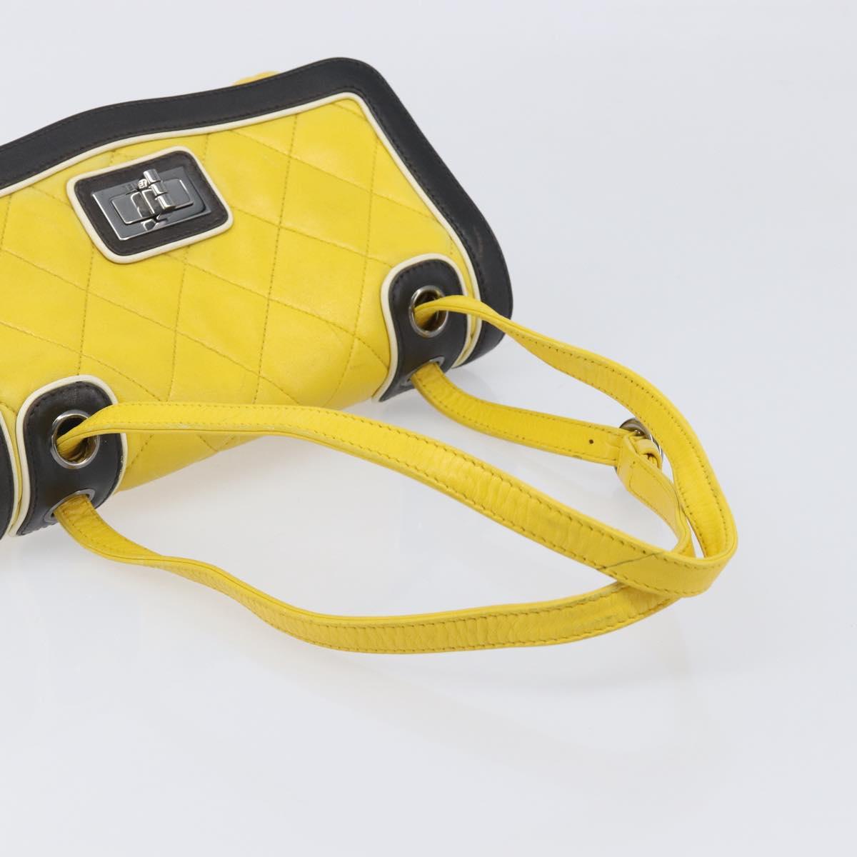 CHANEL Matelasse 2.55 Shoulder Bag Lamb Skin Yellow Silver CC Auth bs25489