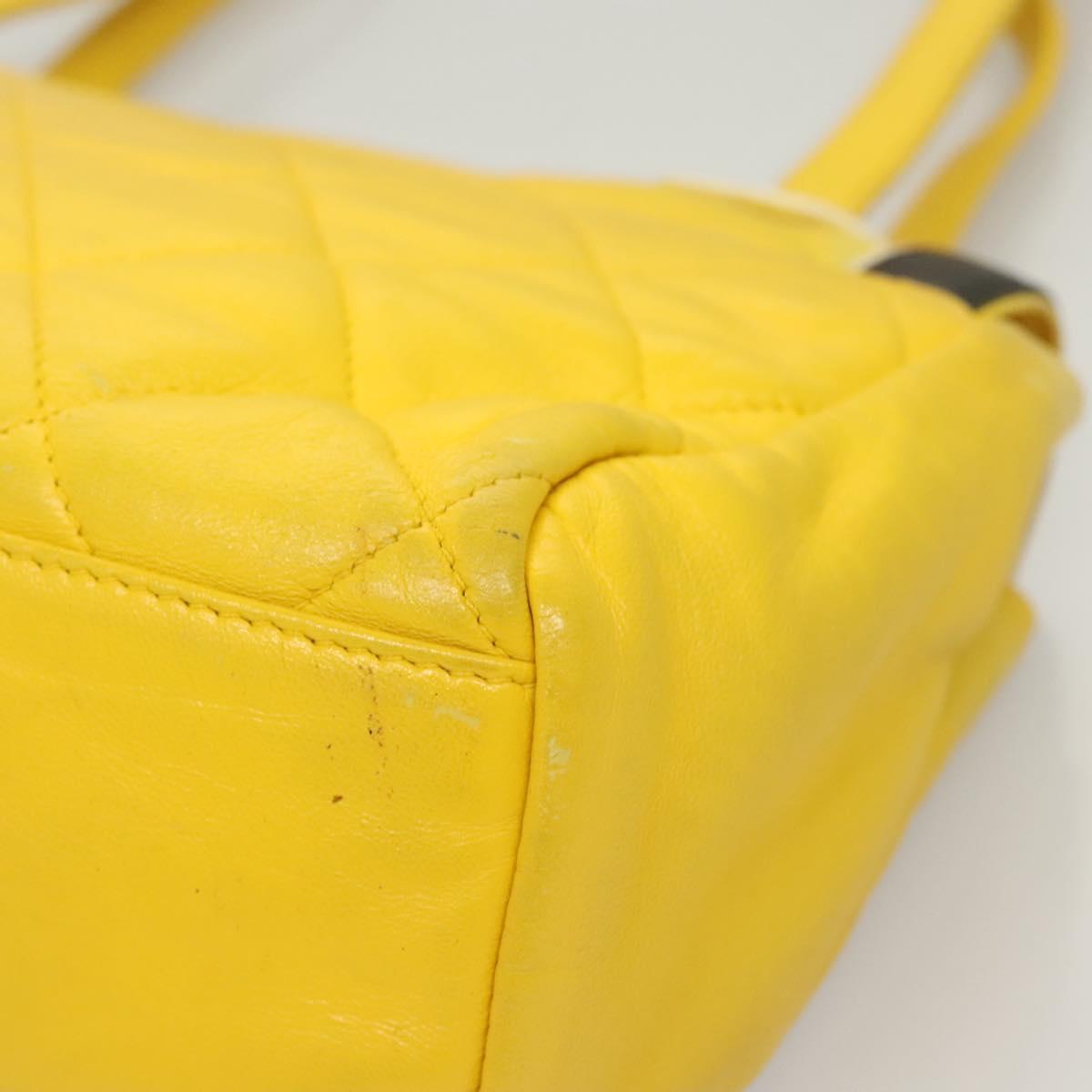 CHANEL Matelasse 2.55 Shoulder Bag Lamb Skin Yellow Silver CC Auth bs25489