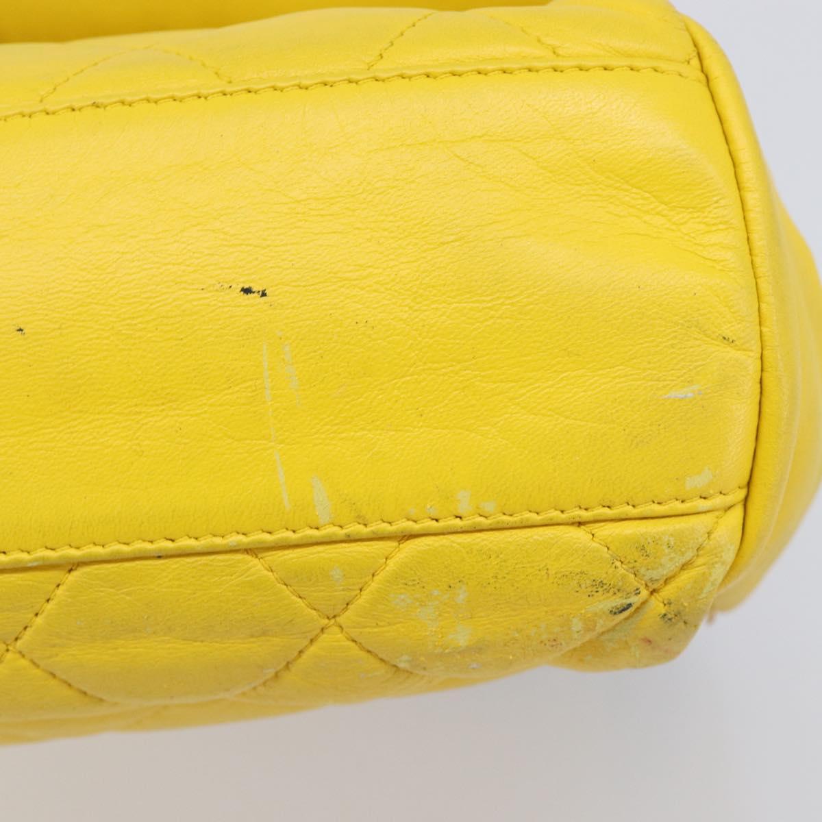 CHANEL Matelasse 2.55 Shoulder Bag Lamb Skin Yellow Silver CC Auth bs25489