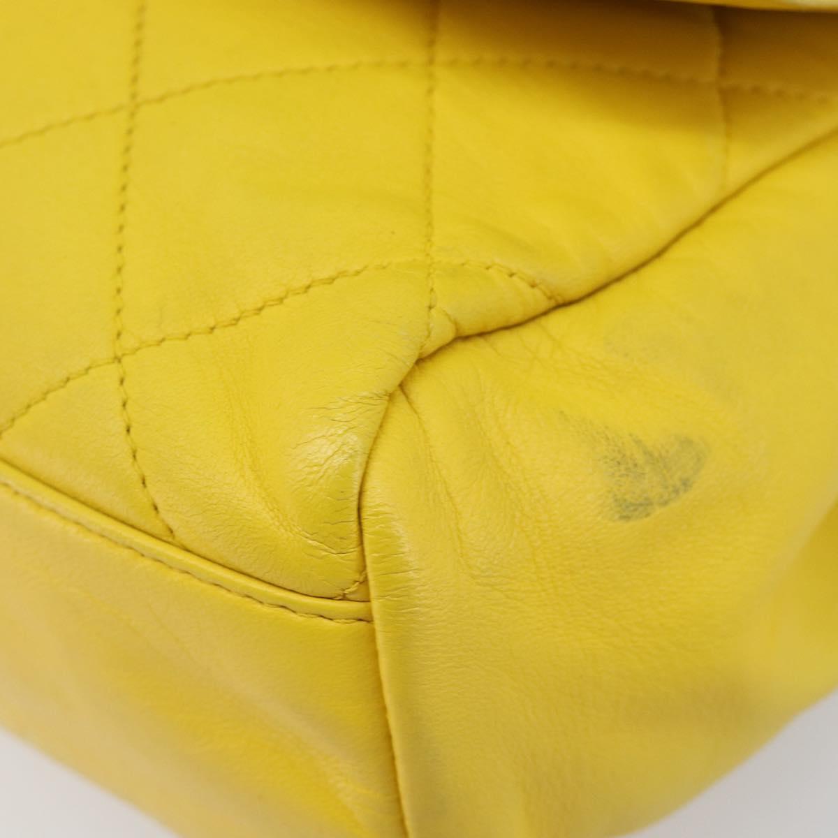 CHANEL Matelasse 2.55 Shoulder Bag Lamb Skin Yellow Silver CC Auth bs25489