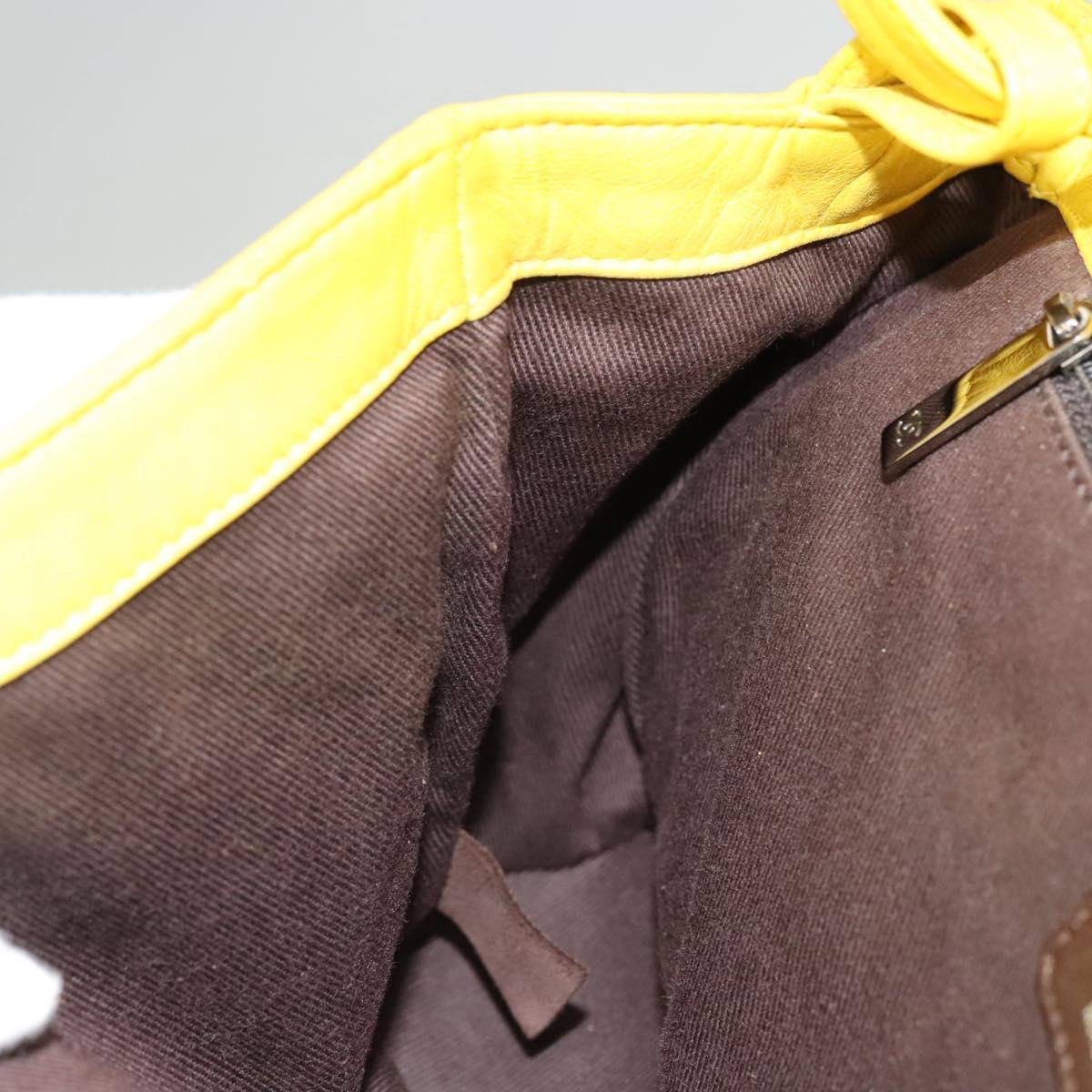 CHANEL Matelasse 2.55 Shoulder Bag Lamb Skin Yellow Silver CC Auth bs25489