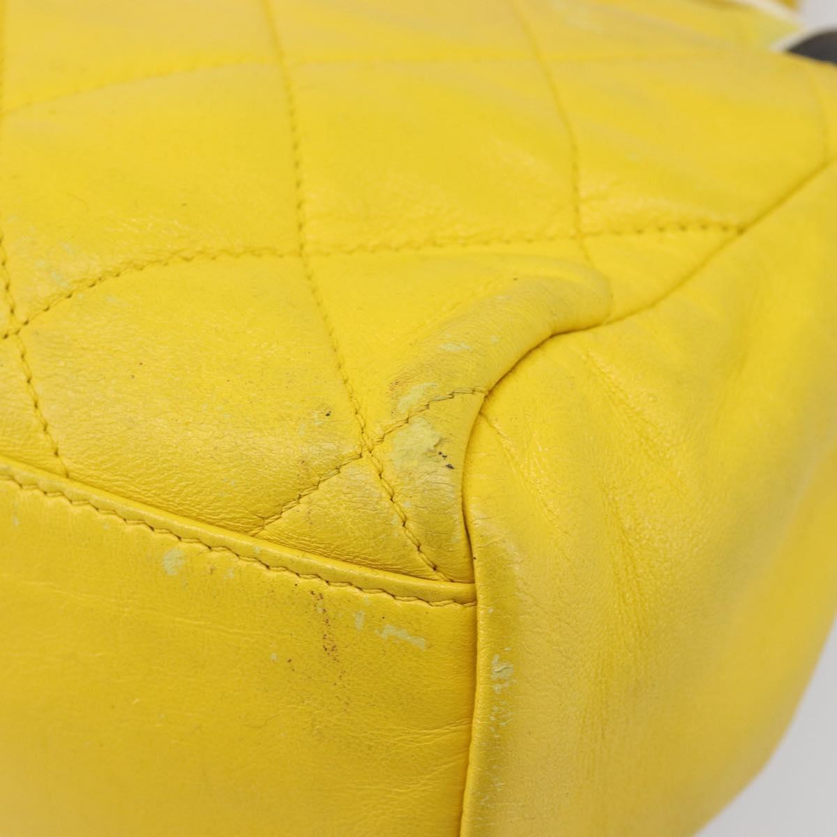 CHANEL Matelasse 2.55 Shoulder Bag Lamb Skin Yellow Silver CC Auth bs25489