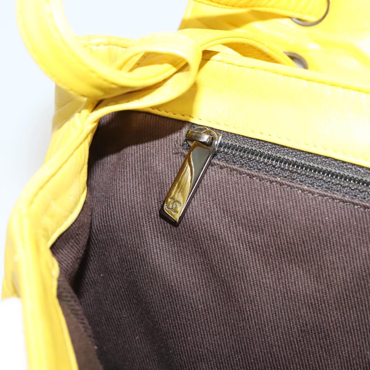 CHANEL Matelasse 2.55 Shoulder Bag Lamb Skin Yellow Silver CC Auth bs25489