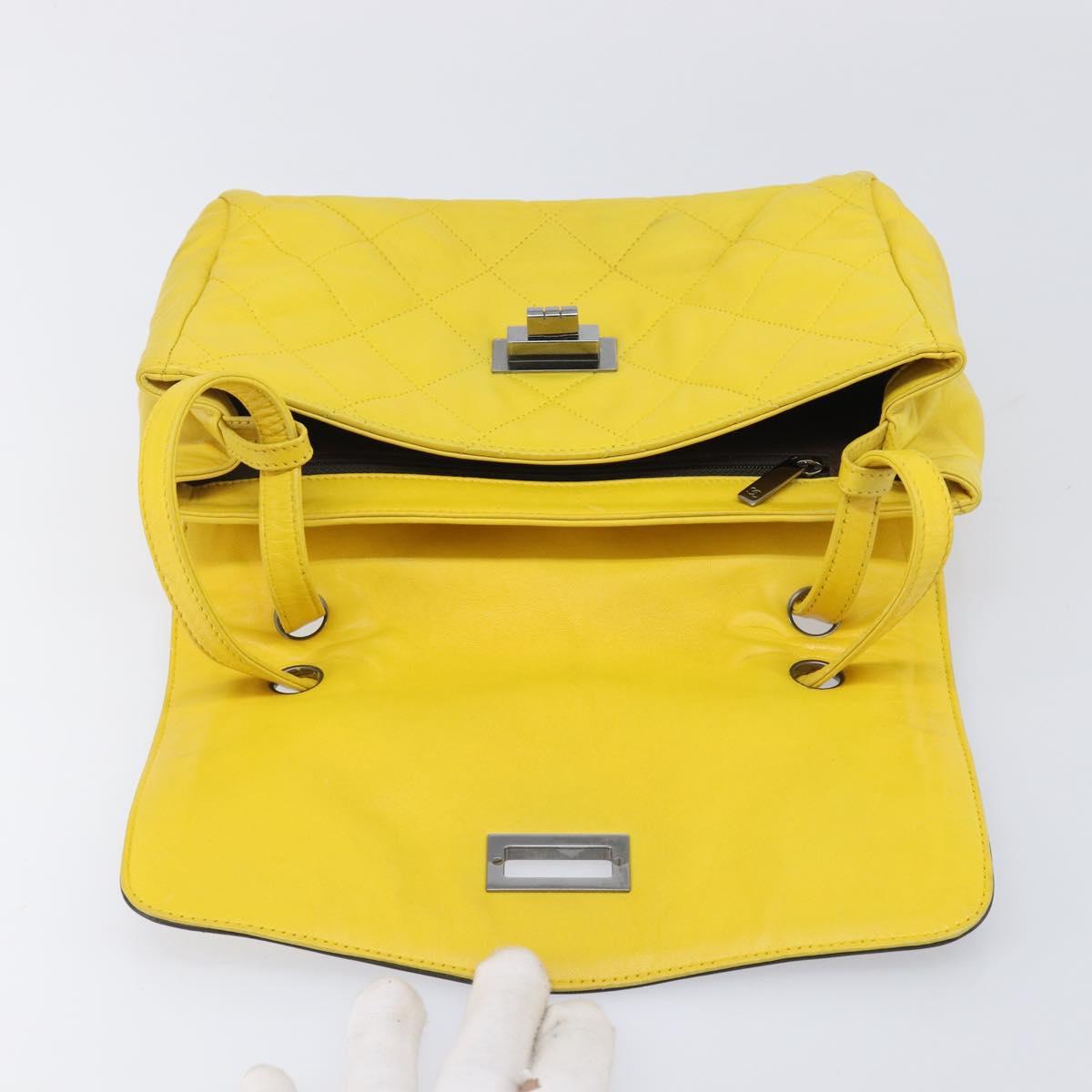 CHANEL Matelasse 2.55 Shoulder Bag Lamb Skin Yellow Silver CC Auth bs25489
