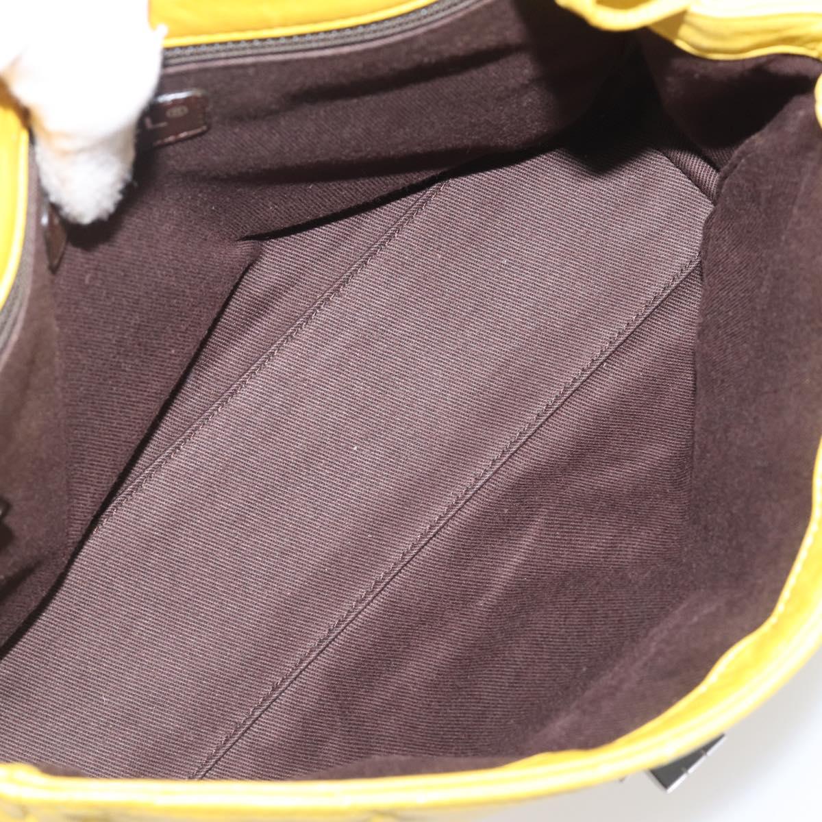 CHANEL Matelasse 2.55 Shoulder Bag Lamb Skin Yellow Silver CC Auth bs25489