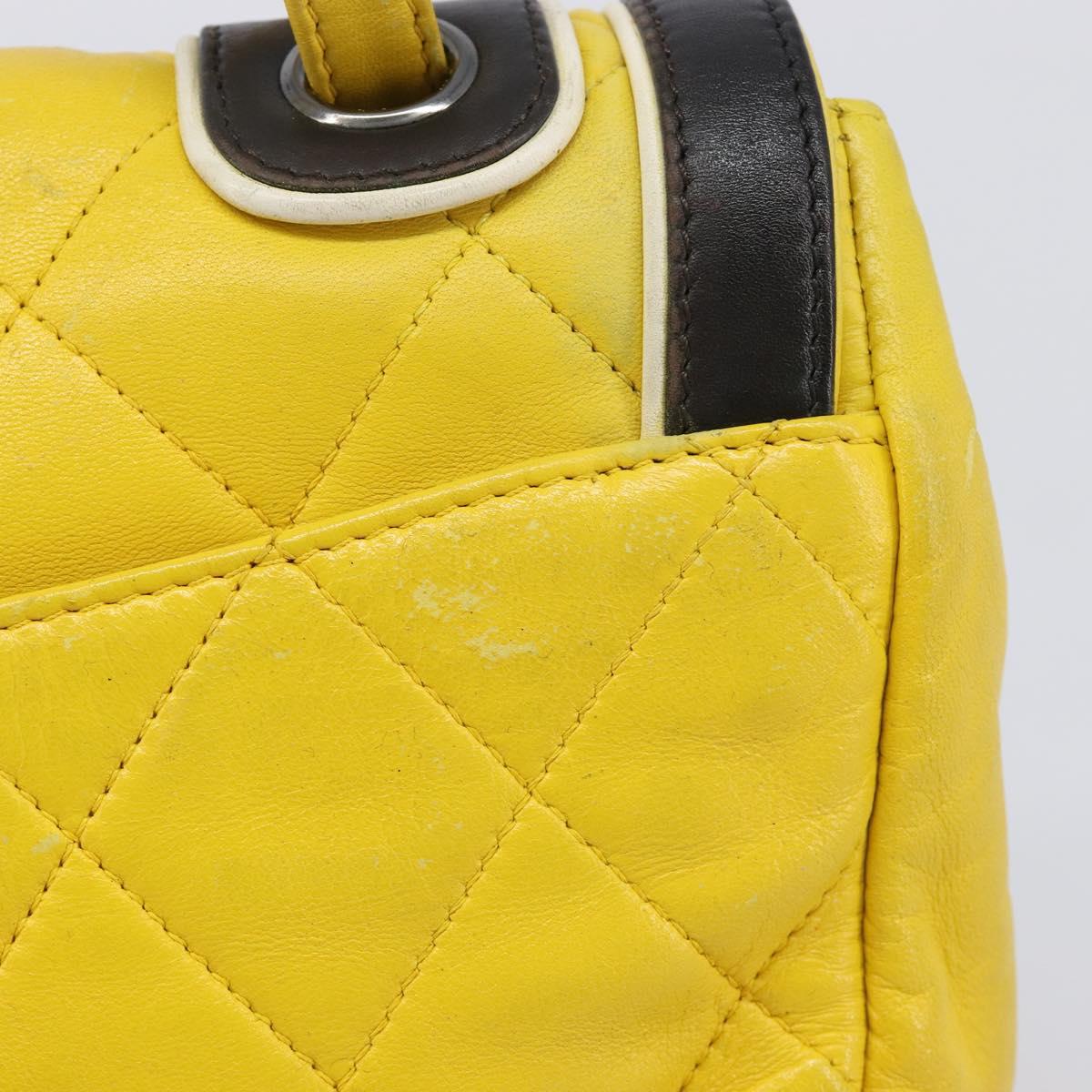CHANEL Matelasse 2.55 Shoulder Bag Lamb Skin Yellow Silver CC Auth bs25489