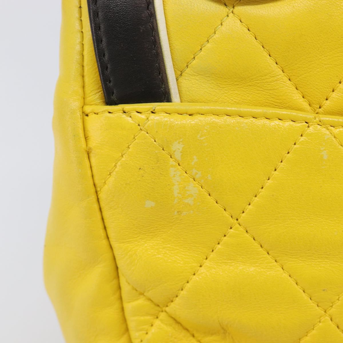 CHANEL Matelasse 2.55 Shoulder Bag Lamb Skin Yellow Silver CC Auth bs25489