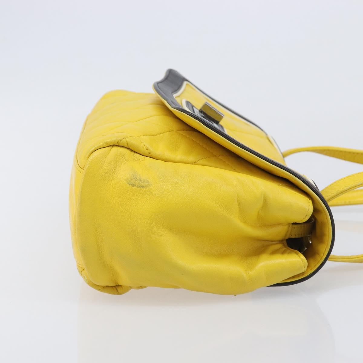 CHANEL Matelasse 2.55 Shoulder Bag Lamb Skin Yellow Silver CC Auth bs25489