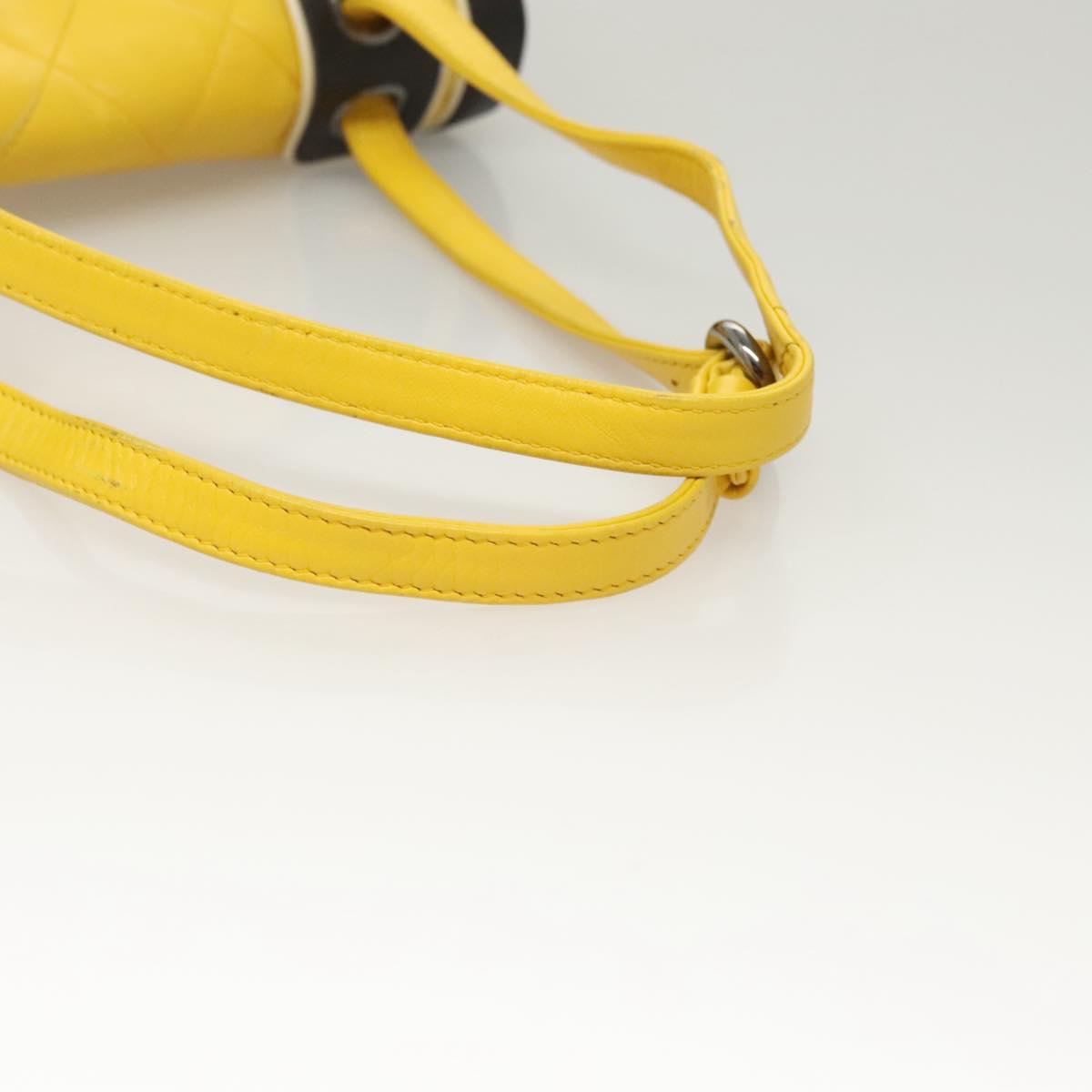 CHANEL Matelasse 2.55 Shoulder Bag Lamb Skin Yellow Silver CC Auth bs25489