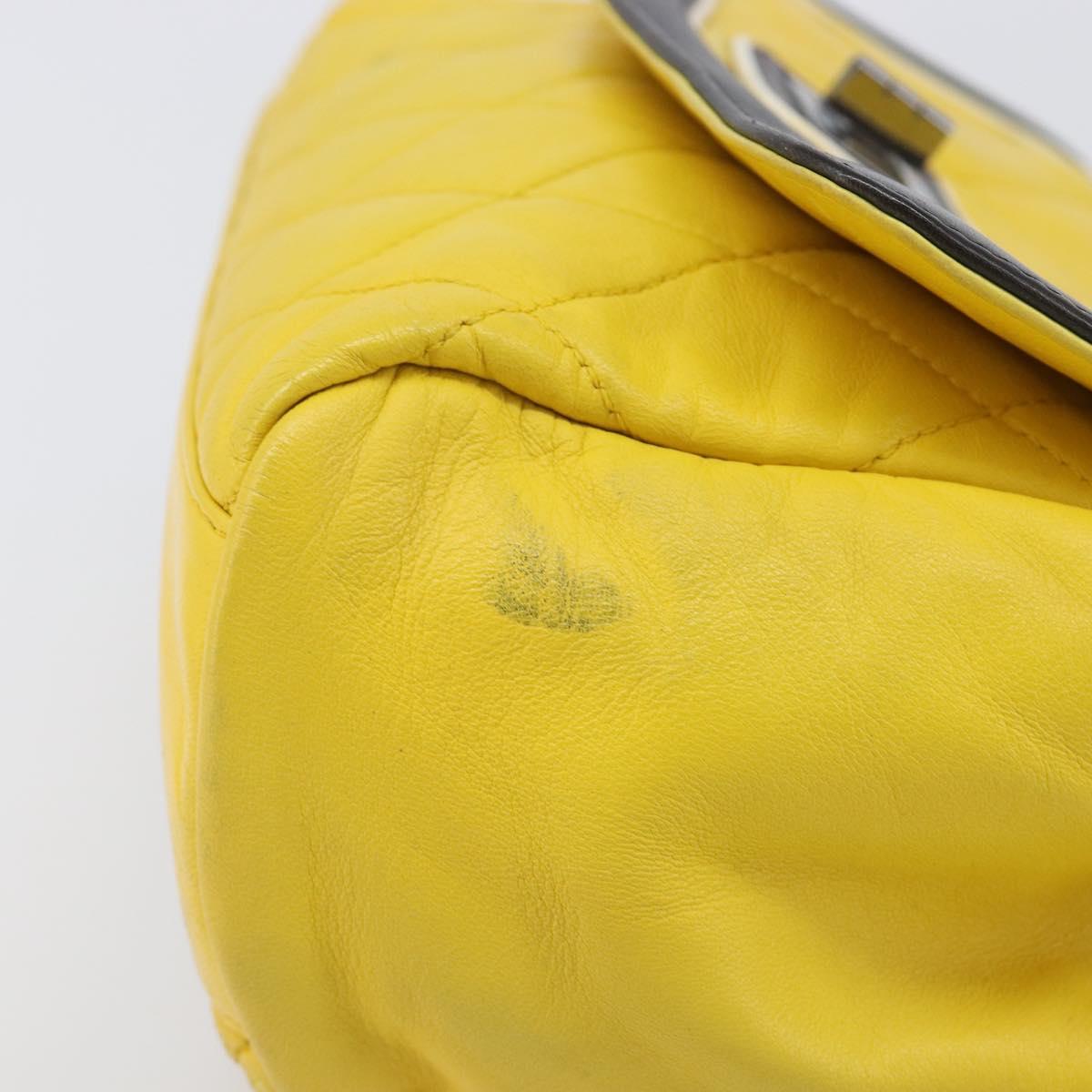 CHANEL Matelasse 2.55 Shoulder Bag Lamb Skin Yellow Silver CC Auth bs25489