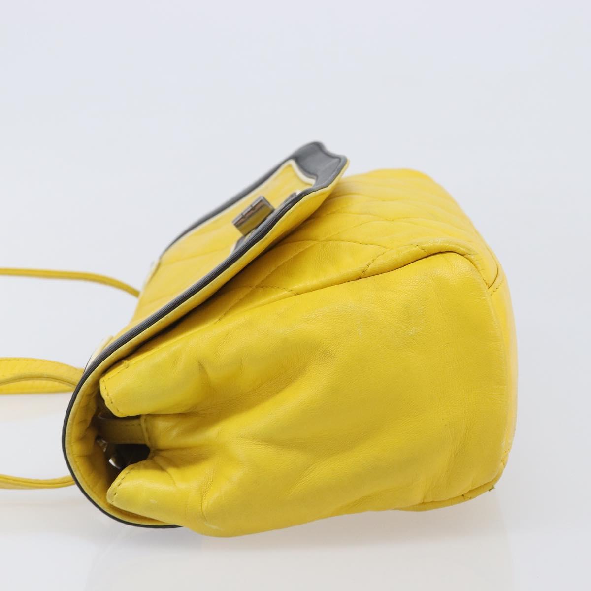 CHANEL Matelasse 2.55 Shoulder Bag Lamb Skin Yellow Silver CC Auth bs25489