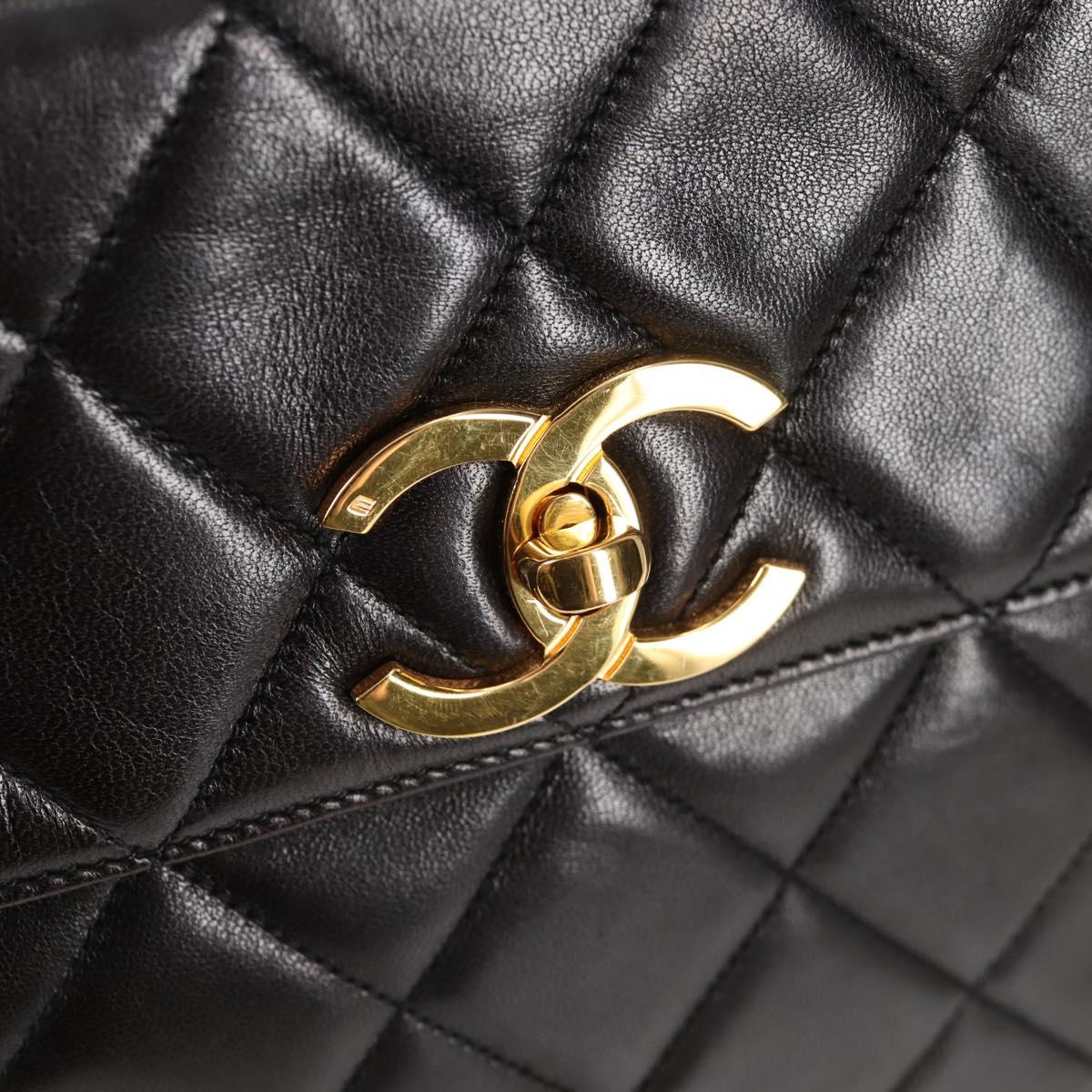 CHANEL Matelasse Tote Bag Lamb Skin Black Gold CC Auth bs25490A