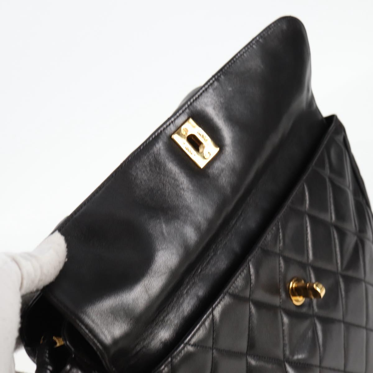 CHANEL Matelasse Tote Bag Lamb Skin Black Gold CC Auth bs25490A