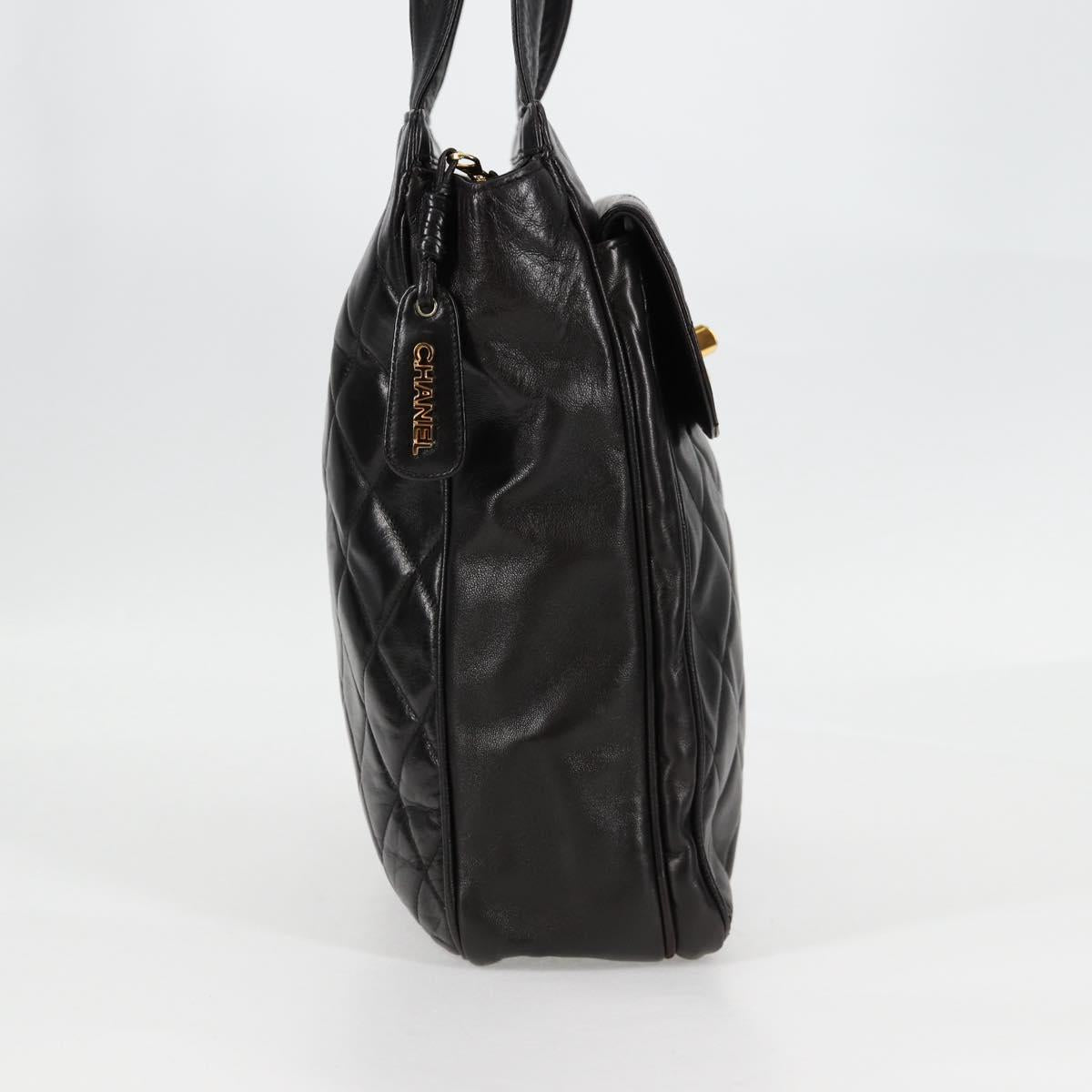 CHANEL Matelasse Tote Bag Lamb Skin Black Gold CC Auth bs25490A