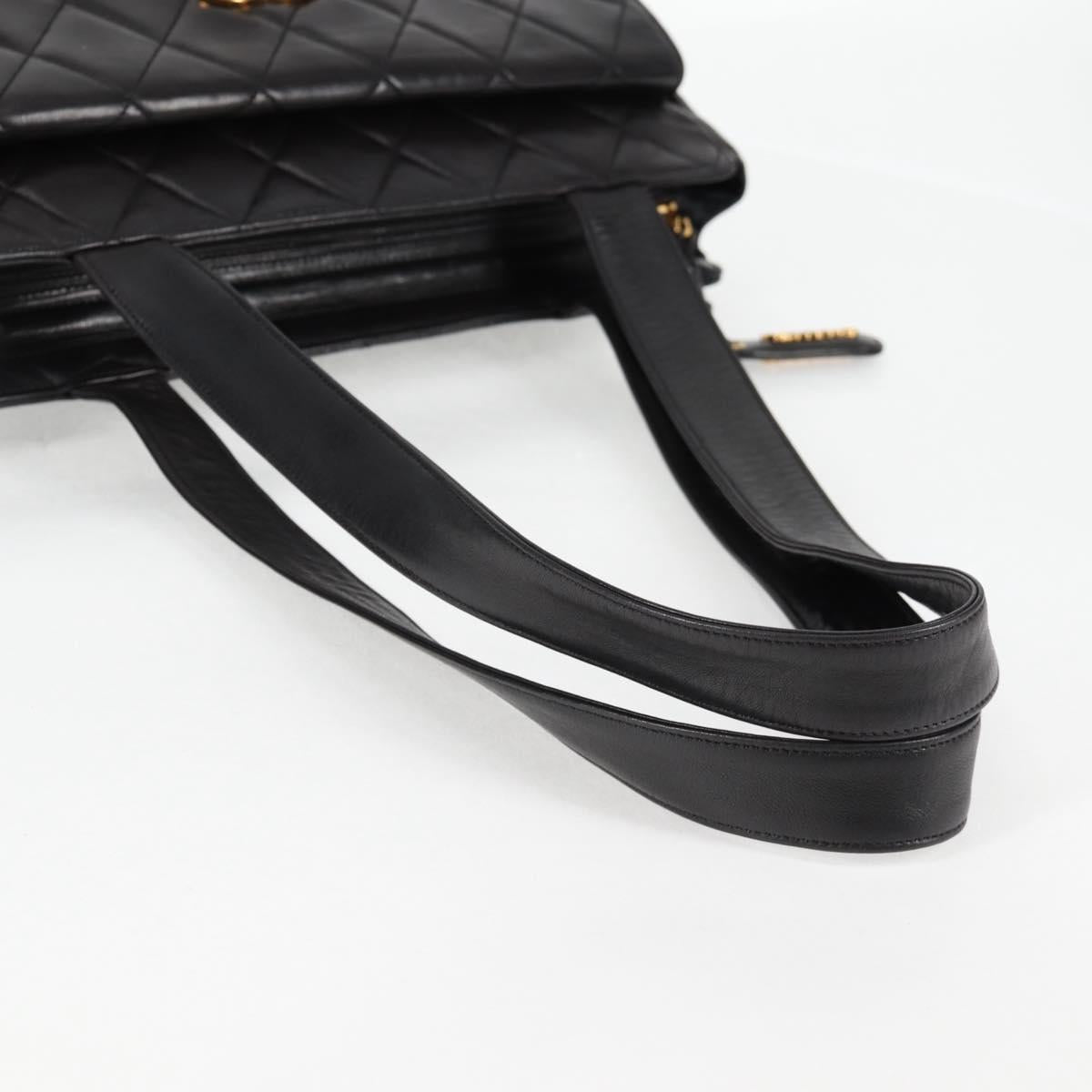 CHANEL Matelasse Tote Bag Lamb Skin Black Gold CC Auth bs25490A