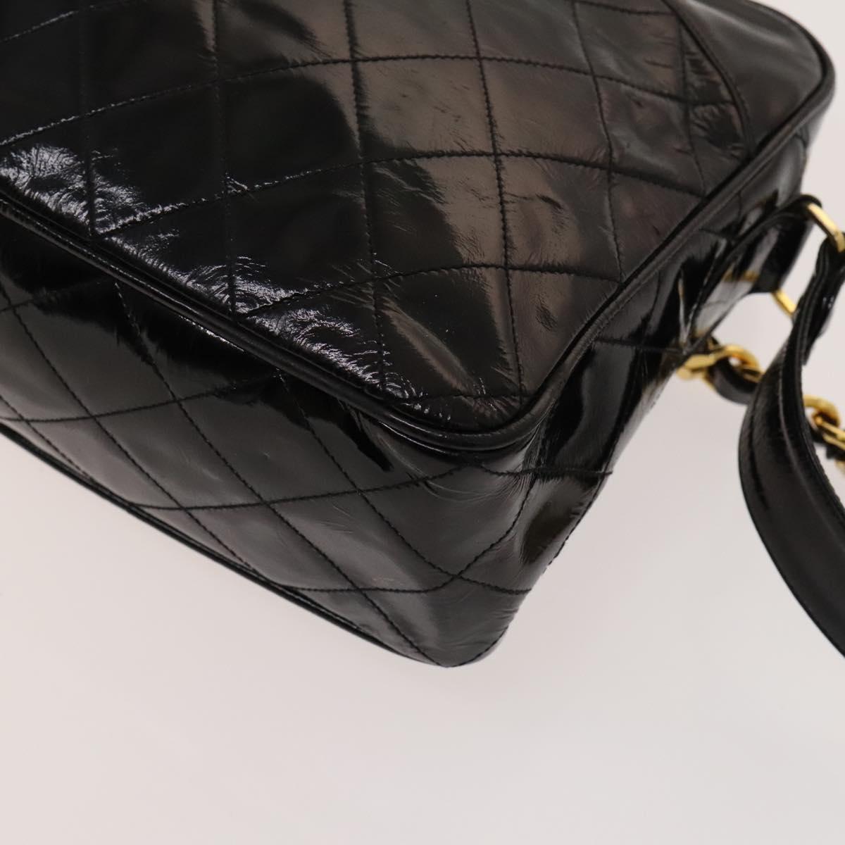 CHANEL Matelasse Chain Shoulder Bag Enamel Black Gold CC Auth bs25491