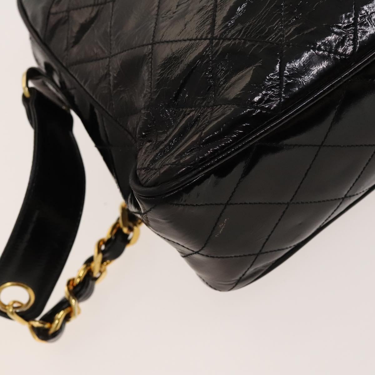 CHANEL Matelasse Chain Shoulder Bag Enamel Black Gold CC Auth bs25491